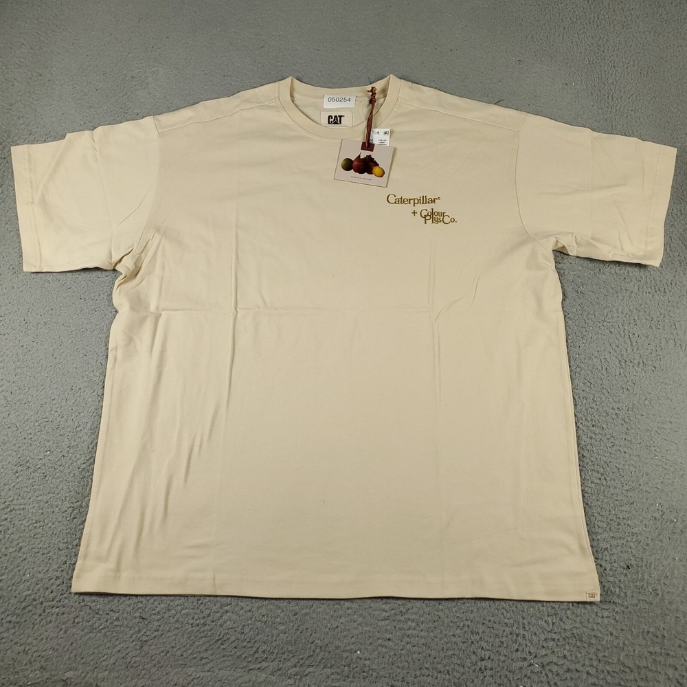 CAT X Colour Plus Co T Shirt Mens Size XL Beige Casual Short Sleeve *